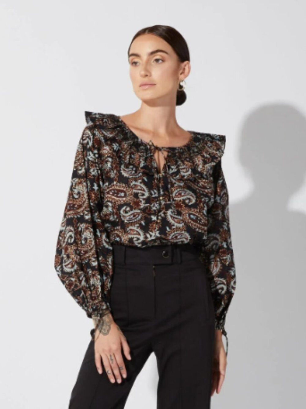 Cleobella Jillian Peasant Paisley Smocked Blouse Top Puff Sleeve Large - Picture 4 of 13